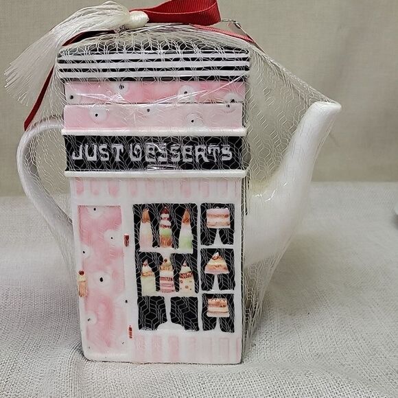 Just Desserts Porcelain Teapot by MSRF NEW Celestial Seasoning ,1 cup & saucer - Picture 4 of 10